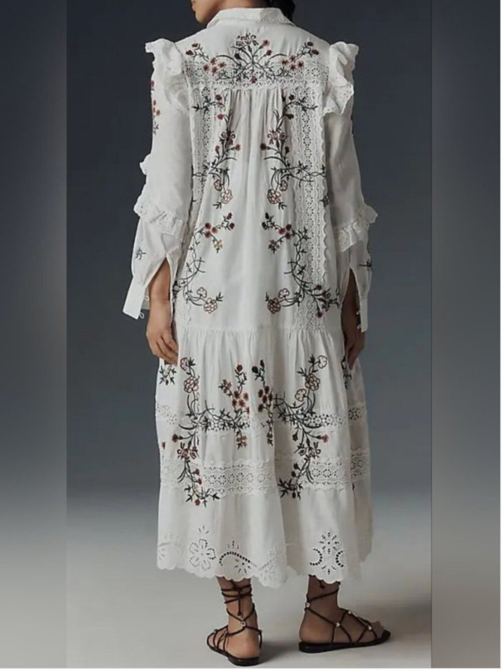Anthropologie Eyelet Embroidered Cotton Midi White Dress size M - Picture 4 of 8
